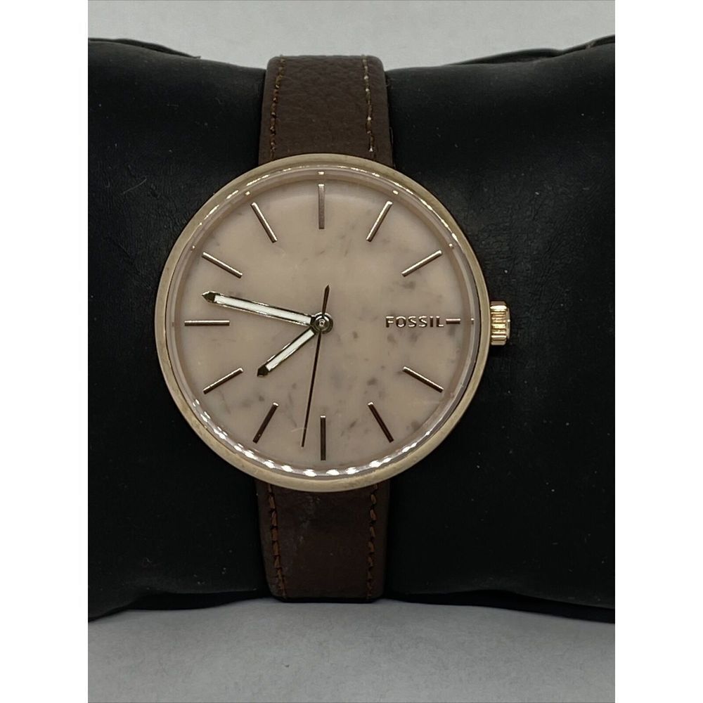 Fossil Hutton BQ3492 Women's Brown Leather Analog Pink Dial Quartz Watch XR403